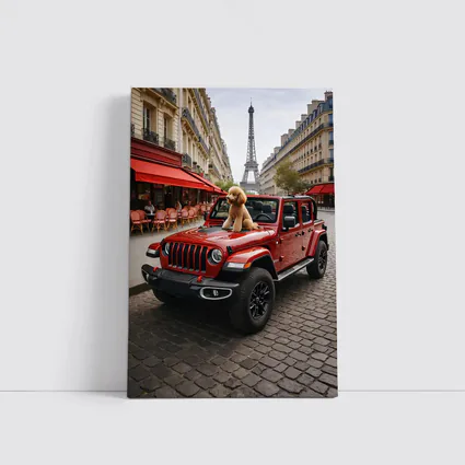 Red Jeep Wrangler Poodle Paris Eiffel Tower