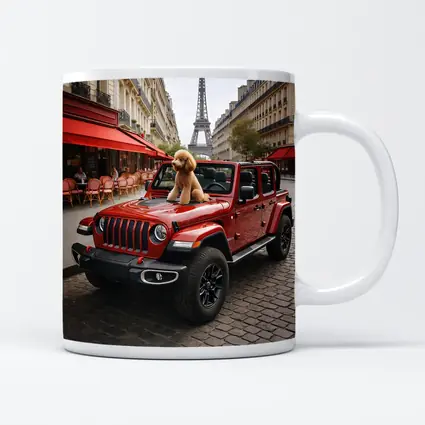 Red Jeep Wrangler Poodle Paris Eiffel Tower