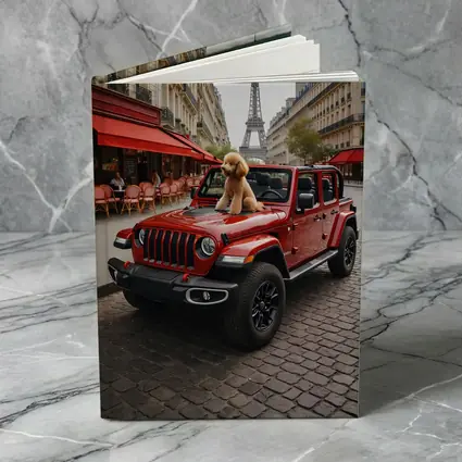 Red Jeep Wrangler Poodle Paris Eiffel Tower
