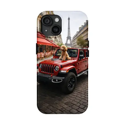 Red Jeep Wrangler Poodle Paris Eiffel Tower