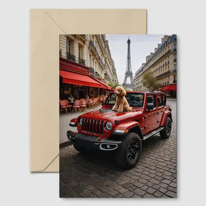 Red Jeep Wrangler Poodle Paris Eiffel Tower