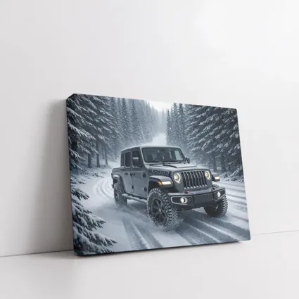 Jeep Gladiator Driving Snowy Forest Road