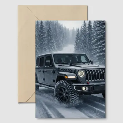 Jeep Gladiator Driving Snowy Forest Road