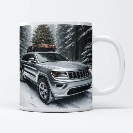 Jeep Grand Cherokee Silver Snow Forest Christmas