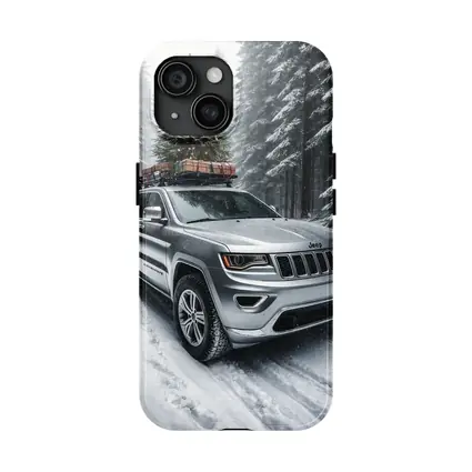 Jeep Grand Cherokee Silver Snow Forest Christmas