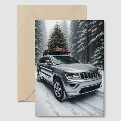 Jeep Grand Cherokee Silver Snow Forest Christmas