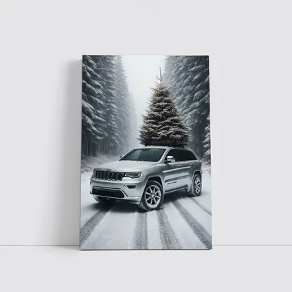 Jeep Grand Cherokee Silver Snowy Forest Road