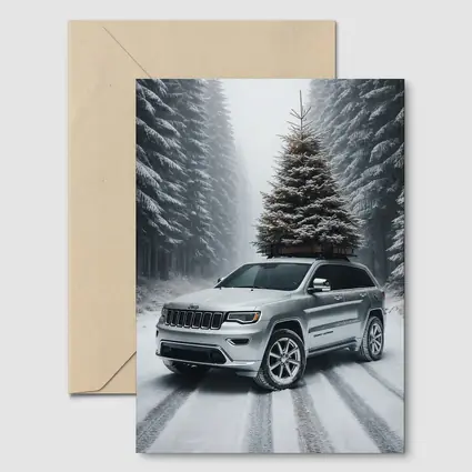Jeep Grand Cherokee Silver Snowy Forest Road