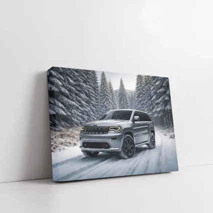 Jeep Grand Cherokee Silver SUV Snowy Forest