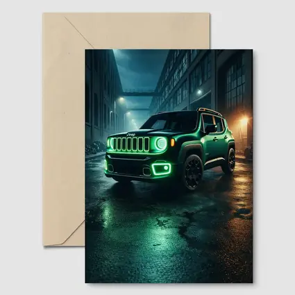Jeep Renegade Neon Green Night City Street