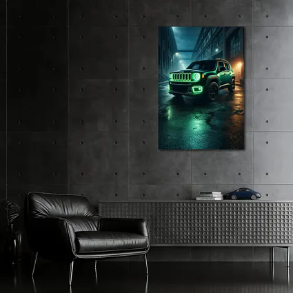 Jeep Renegade Neon Green Night City Street