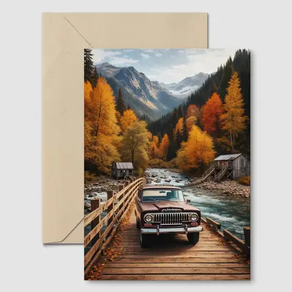 Jeep Wagoneer Classic Truck Autumn Mountain Bridge