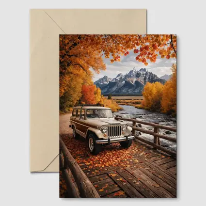 Jeep Wagoneer On Bridge Autumn Mountains
