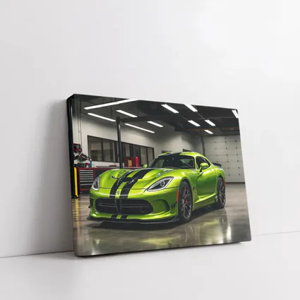 Green Dodge Viper Parked Inside Garage