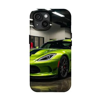 Green Dodge Viper Parked Inside Garage
