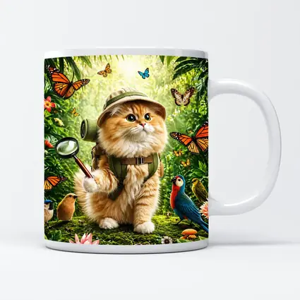 Explorer Cat in Jungle with Butterflies