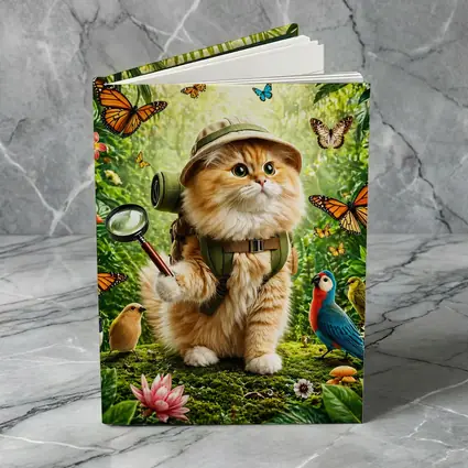 Explorer Cat in Jungle with Butterflies