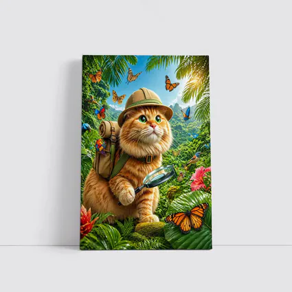 Orange Cat Explorer In Tropical Jungle
