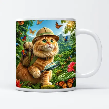 Orange Cat Explorer In Tropical Jungle