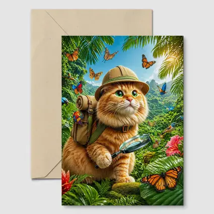 Orange Cat Explorer In Tropical Jungle