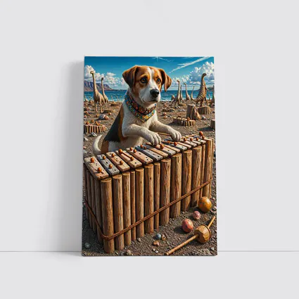 Beagle Dog Playing Xylophone Dinosaur Beach