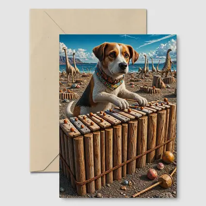 Beagle Dog Playing Xylophone Dinosaur Beach