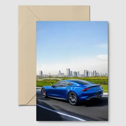 Karma GS-6 Blue Sports Car City Skyline