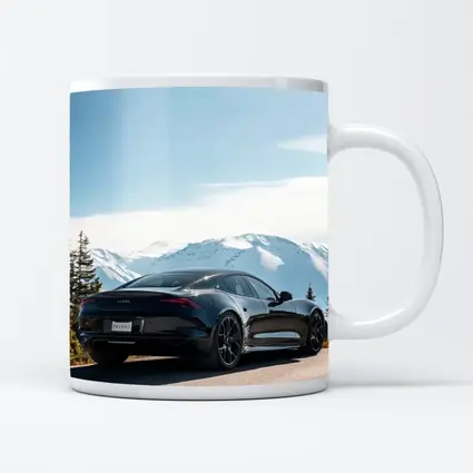 Karma Revero Black Car Snowy Mountain Road