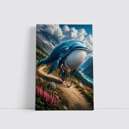 Giant Blue Whale Cyclist Mountain Valley Fantasy