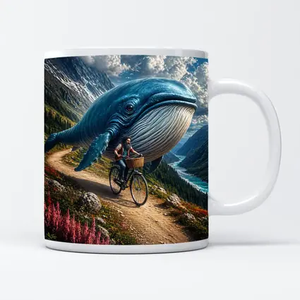 Giant Blue Whale Cyclist Mountain Valley Fantasy