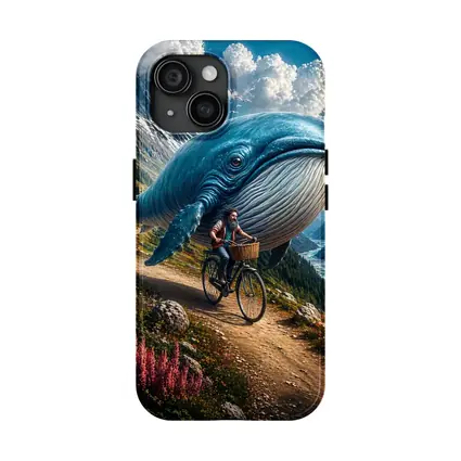 Giant Blue Whale Cyclist Mountain Valley Fantasy