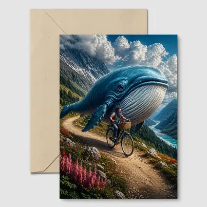 Giant Blue Whale Cyclist Mountain Valley Fantasy