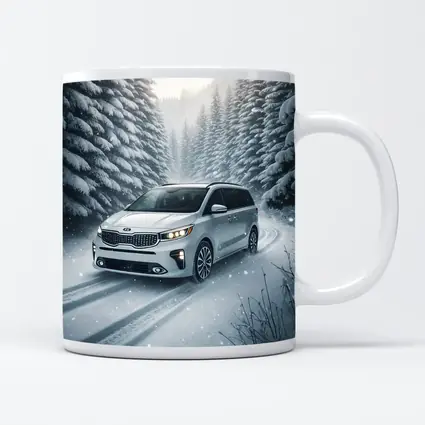 Kia Carnival Minivan Driving Snowy Forest Road