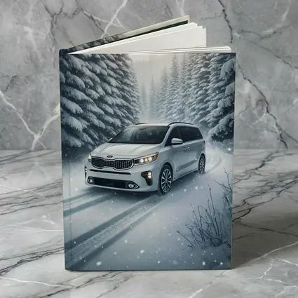 Kia Carnival Minivan Driving Snowy Forest Road