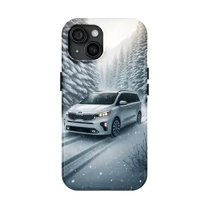 Kia Carnival Minivan Driving Snowy Forest Road