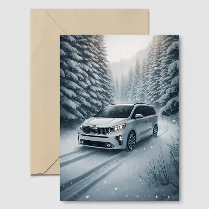 Kia Carnival Minivan Driving Snowy Forest Road