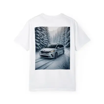 Kia Carnival Minivan Driving Snowy Forest Road