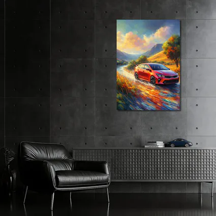 Kia Forte Oil Painting Impressionist Style Drive