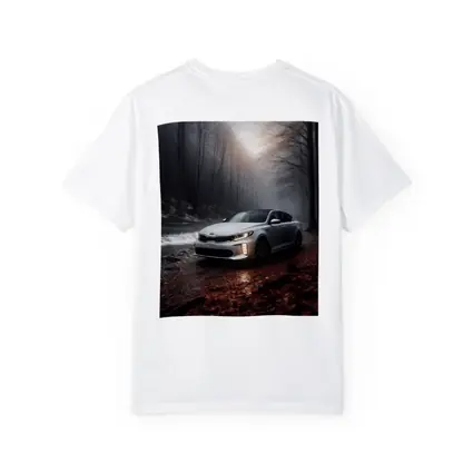Kia Optima Sedan Parked In Misty Forest