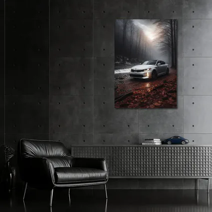 Kia Optima Sedan Parked In Misty Forest