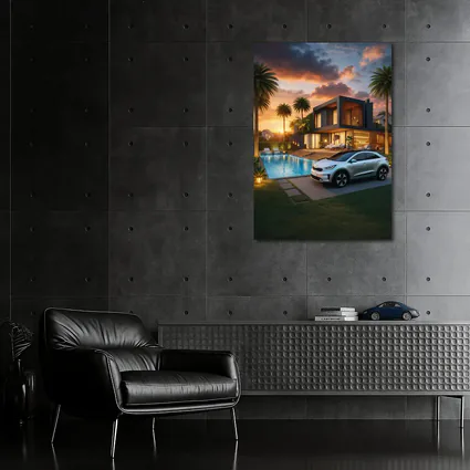 Kia Niro SUV Parked By Luxury Villa