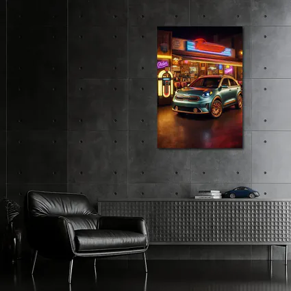 Kia Niro Parked Outside Retro Neon Diner