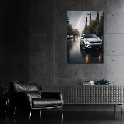 Kia Niro Silver Crossover Rainy Street Rainbow