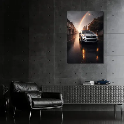 Kia Niro SUV on Rainy Street Rainbow