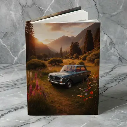 Retro Kia Classic Car Mountain Meadow Sunset