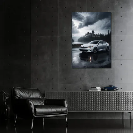 Kia Optima White Sedan Dark Stormy Castle