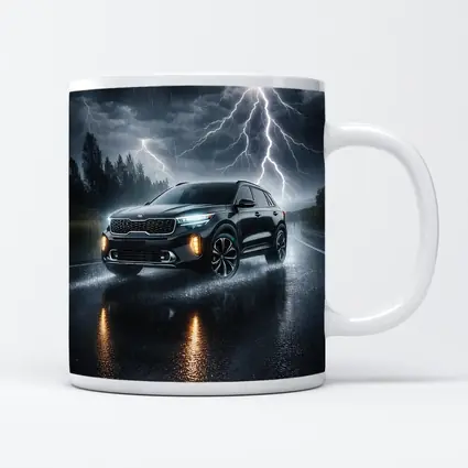 Kia Seltos SUV Driving Through Thunderstorm Night