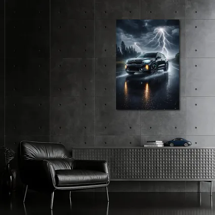 Kia Seltos SUV Driving Through Thunderstorm Night