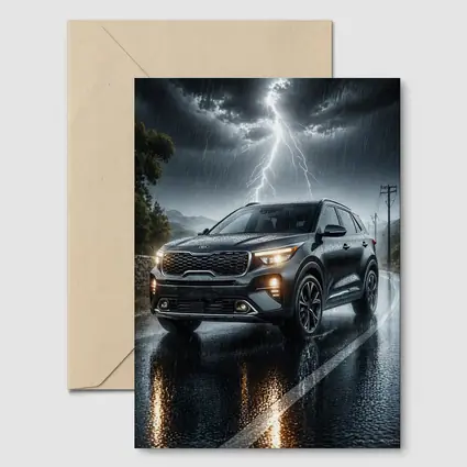 Kia Seltos SUV Dark Rainy Thunderstorm Night