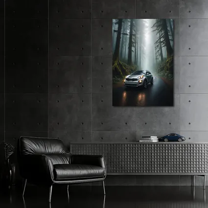 Kia Sportage Silver SUV Misty Forest Road